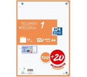 Recambio 1 Oxford 100+20 hojas monocolor - OptikPaper+ - rayado de 5x5 - compatible con la aplicación Scribzee - Ideal para uso escolar y oficina - Disponible en colores: rojo, negro, verde, rosa palo, naranja, turquesa, menta, amarillo, malva