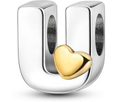 New 925 Sterling Silver Cute Gold Lucky Heart 26 Letter Series Charms Beads Fit Pan Original Bracelets DIY Gifts Fine  Jewelry