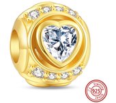 925 Sterling Silver Zirconia Sparkling Beads Gold Love Lock Charms Fit Original Pandora Bracelet Earring DIY Women Fine Jewelry