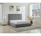 Vente-unique - Canapé abatible chesterfield 160 x 200 cm - Terciopelo - Gris + Colchón - DULENI