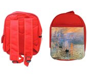 MERCHANDMANIA PACK MOCHILA ROJA Y ESTUCHE cuadro impresión sol naciente Claude Monet pintor school material