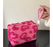 Plush Makeup Bags with Handle Soft Travel Cosmetic Storage Bag Portable Love Print Organizer Pencil Case Cute Clutch Pouch