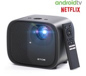 ETOE E3 Pro Proyector con Android TV, 600 ANSI, Resolución Nativa 1080P, Decodificación 4K, Enfoque Automático y Corrección de Keystone, WiFi Doble Banda y Audio de 20W