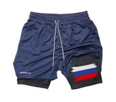 Flag Print 2 in 1 Performance Shorts for Men Gym Athletic Workout Training Quick Dry Shorts with Phone Pocket Patriotic Shorts