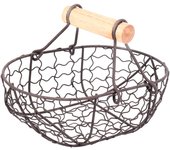 Wooden Handle Metal Retro Basket Portable Multi-Function Vegetable Fruit Egg Groceries Practical Storage Basket Organizer Black