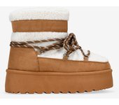 Bosanova Botas de nieve para mujer con pelo de borreguillo beige y suela de plataforma dentada de 4.5 cm. Cierre mediante cordones. No son impermeables.