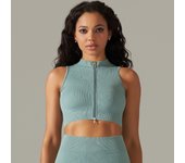 Chaleco deportivo con cremallera para mujer, chaqueta sin mangas para correr, camisetas de Yoga, camisas acanaladas, Top deportivo