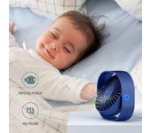 Ventilador Portátil USB Silencioso, Mini Ventiladores de Mesa con 3 Velocidades, 360 ° Rotación Vertical, Pequeño Potente para Dormir, Oficina, Cápsula de Sueño y Viajes, Azul