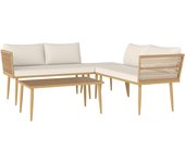 Outsunny Conjunto de Jardín Exterior de Ratán Sintético de 4 Piezas Muebles de Jardín Exterior Sofá Esquinero Incluye 2 Sofás de 2 Plazas 1 Reposapiés 1 Mesa de Centro con Cojines Natural