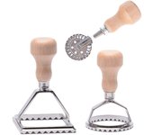 Juego de 3 Cortadores de Ravioles con Rodillo-Molde para hacer pasta with Mango de madera y borde acanalado - Cortador de ravioles y Sello de Prensa para pasta, albóndiga, lasaña y pierogi - Juego de 3 Cortadores
