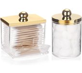 1/2 Pack Qtips Dispenser,Bathroom Organizers and Storage Containers, Plastic Apothecary Jars with Gold Lids for Makeup Ball