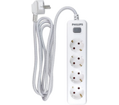 Philips Regleta - Regleta de 4 y 5 Enchufes Schuko, Interruptor Encendido/Apagado, Cable de Alimentación Trenzado 2 Metros (Alta Resistencia) - Color Blanco