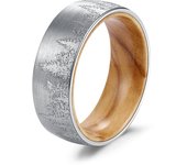1pc TUNGSTEN 8 mm Silvery Forest Mountain Ring Men's Wedding Band with Oliver Wood Liner Comfort Fit