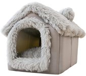 Caseta para perros, cálida y acogedora cama cueva para gatos con cojín extraíble, iglú de peluche lavable, perrera plegable antideslizante de 42 x 35 cm.
