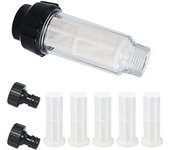 Manguera de jardín con filtro de agua, juego de prefiltro de agua de 3/4 pulgadas con 5 inserciones de filtro + 2 adaptadores rápidos
