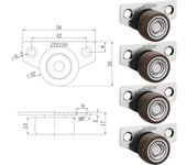 4Pcs Silent Rubber Casters, Drawer Wheels, for Furniture, Kitchen Cabinet Table ,of Side Installation Low Profile Replace wheel