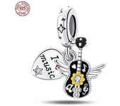 Original Charms 925 Sterling Silver Music Series Rock Guitar Beads Fit Pandora Bracelet DIY Charm For Women Jewelry Fashion Gift