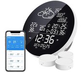 Estación meteorológica inalámbrica WLAN con 3 sensores exteriores, termómetro e higrómetro, estación meteorológica inalámbrica compatible con la aplicación Smart Life, Google Weather Sync, para vino, puros, sala de estar y hogar