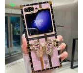 Bling Square Suitcase Armor Case for Samsung Galaxy Z Flip 6 5 4 3 5G 3D Diamond Metal Butterfly Foldable Holder Bracket Cover