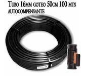 Suinga Tubo Autocompensante 16mm para Riego Agrícola con Goteros Cada 50cm - Bobina Negra 100m