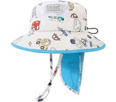 Sombrero para el sol, sombrero de cubo de verano para niños pequeños, sombrero de playa de ala ancha con correa para la barbilla, gorra con solapa de dinosaurio UPF50 para niños de 2 a 10 años