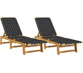 vidaXL Tumbonas 2 unidades madera maciza de acacia y tela Negro, Rojo, Azul Sillas de Exterior Ideal para jardín, playa, piscina, terraza Tumbona Piscina Tumbonas Playa Tumbonas Jardín Exterior