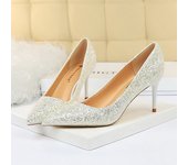 Women 7cm 9.5cm High Heels Bling Pumps Wedding Bridal Scarpins Sparkly Heels Lady Party Sequins Nightclub Evening Gold Red Shoes