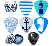 Guitar Picks-Medium, 6 Pack Art Cool Guitar Pick In Metal Box W/Black Pick Holder, Unique Gift For Bass, Electric