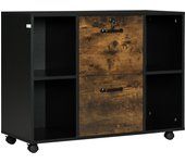 Vinsetto Mueble Impresora con Ruedas y 2 Cajones Armario para Impresora con Cerradura y Estantes Abiertos para Documentos Tamaño Carta y A4 90x37,5x68,5 cm Marrón Rústico y Negro