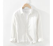100% Linen new design long sleeve vintage crumpled shirts men brand casual concealed button trendy shirt for men chemise camisa
