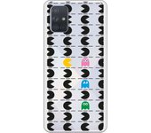 Funda compatible con Samsung Galaxy A71 - Patron Comecocos Negros Clear