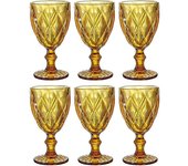Copas de vino de Colores, Copas de Vidrio, Diseño vintage en relieve, Vagos de Vidrio de Colores, juego de 6, colámbar