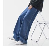 2023 New Korean Men's Casual Long Jeans Classic Man Straight Denim Wide-leg Pants Solid Color Light Blue Grey Black 3XL