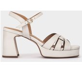Pedro Miralles Sandalias de tacón de piel color blanco modelo VERAPAZ en tonos Blancos. Hecho a mano en España.