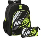 SAFTA - Mochila Junior Adaptable a Carro NERF "GET READY" + Estuche Triple NERF "GET READY" - Kit SAFTA Escolar Mochila y Estuche NERF - Mochila + Estuche Diseño Único y Licencia Oficial - Pack Completo Cole Mochila y Estuche By SAFTA