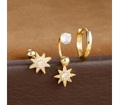 3PCS Gold Color Heart Moon Crown Cross Earrings Set for Women Stainless Steel Pendant Cartilage Piercing Earring Winter Jewelry