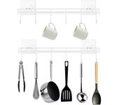 Perches para utensiilios de Cocina Con 6 Ganchos, paquete de 2, ahorra espacio en la comparación, no requieren Perforaciones, se Montan en la comparación para Cocina, baño y dormitorio (Blanco)