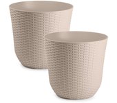Plastic Forte Rattan - Lote de 2 Macetas Decorativas 33 cm. Uso Interior y Exterior. Marrón