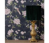 Muestra DIN A4 de Papel pintado de pájaros y flores fondo texturizado efecto fibra vegetal azul - Nora Garden 681987 de GAULAN