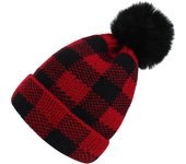 Gorros navideños tejidos a cuadros rojos Gorros de invierno a juego para mamá y yo Gorros cálidos para bebés Gorros navideños a juego para madres e hijos,Gorro de Algodón Bebé
