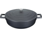 MasterClass Cacerola poco Profunda con Tapa 4L/28cm, Aluminio Fundido Ligero, Apta para Horno y Placa de Inducción, Negro