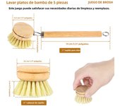 3/5Pcs Wooden Dish Brush Replaceable Long Handle Kitchen Cleaning Brush Set Natural Sisal Scrubbing Brush for Cleaning Pots Pan