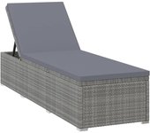 vidaXL Tumbona con cojín de ratán sintético 195x60x31 cm Gris, Negro, Sillas de Exterior Ideal para jardín, playa, piscina, terraza Tumbona Piscina Tumbonas Playa Tumbonas Jardín Exterior