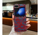 Red Lips Print Folding Phone Case For Samsung Galaxy Z Flip 6 5 4 3 Leather Texture TPU Cover For Samsung Z Flip6 Flip5 Flip4 5G