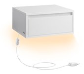 VASAGLE Mesita de Noche Colgante, Luz con 3 Pantallas, Estante de Pared con Cajón, 35 x 40 x 18 cm, Estilo Moderno, Sala de Estar, Dormitorio, Negro Ébano/Beige Natural/Blanco Nube
