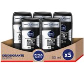 NIVEA MEN Pack ahorro - Desodorante en Stick Black & White Invisible Hombre 50ml x 5 unidades - Protección Antitranspirante 72h