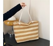 Women Straw Shoulder Bag Color Contrast Beach Handbag Large Capacity Simple Shoulder Bag Ladies Summer Daily Bag