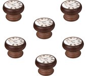 6 Un. Pomo TIRADOR Mueble Vintage Retro madera tinte nogal RELOJ blanco - Diámetro 40MM