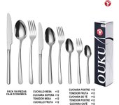 Mr.Spoon Serie Esencia Juego 96,108 o120 piezas cubiertos,Acero Inox 18/0,Económico y funcional,Incluye cuchillo carne o mesa,tenedor,cuchara,cucharilla,etc,Mango monobloque,Apto para lavavajillas,Empaque ecológico,Ideal para casa,hotel,restaurante,90302