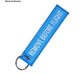 Fashion Remove Before Flight Tags Keychain Keyring Rectangle Polyester Embroidery Message Multicolor 13*3CM